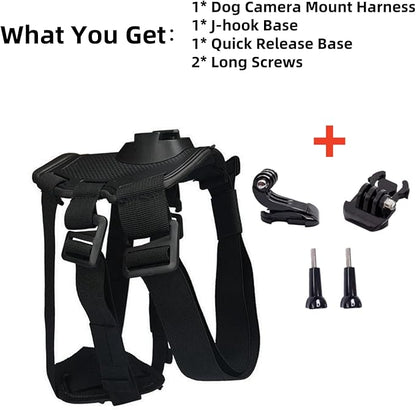 Dog Harness Mount for Camera, Adjustable Dog Harness Vest with Pet Chest and Back Fixation Mouting Base for Gopro Hero, Compatible with Osmo Action and Insta360, Suitable for Medium Large Dogs
