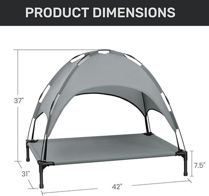 Heeyoo Elevated Dog Bed with Canopy, Portable Dog Cot with Removable Shade Tent, Outdoor Raised Pet Cot Cooling Bed for Dogs