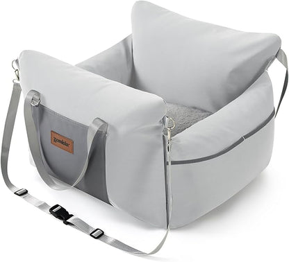 ZOMISIA Dog Car Seat for Small to Medium Dogs - Waterproof Pet Booster Seat for Car with Clip-On Safety Leash, Travel Carrier for Puppy up to 25 lbs, Memory Foam Filling & Adjustable Buckles, Grey