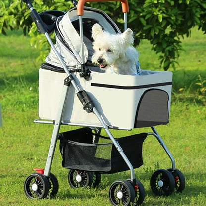 YYW Pet Stroller for Small Dogs & Cats, 3 in 1 Foldable Kittens Puppies Travel Strolling Cart with Removable Carrier, Cup Holder, Storage Basket & Lockable Wheels(Black)
