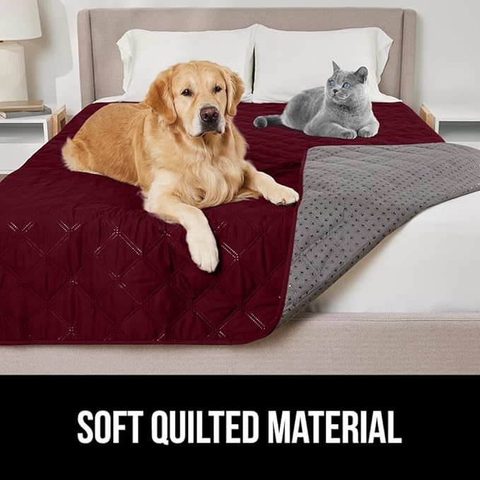 GORILLA GRIP Waterproof Dog Blanket, 82x68, Leakproof Couch Cover for Dogs, Silicone Grip Backing, Protects Sofa, Sectional, Bed, Crate, Car & RV, Tear-Resistant Washable Senior Pet Blanket, Burgandy