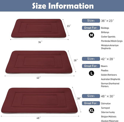 JoicyCo Dog Bed Soft Dog Crate Bed Pad Mat, 48 in Non Slip Bottom Washable Beds for Extra Large Dogs, Pet Bed Mattress Kennel Pad, Dark Red