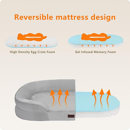 Dwanton Orthopedic Dog Bed for Medium Dogs with Gel Memory Foam, Waterproof Dog Sofa, Washable Pet Bed with Four Sided Bolster Cushion, Removable Cover & Non-Slip Bottom, 36", Light Gray