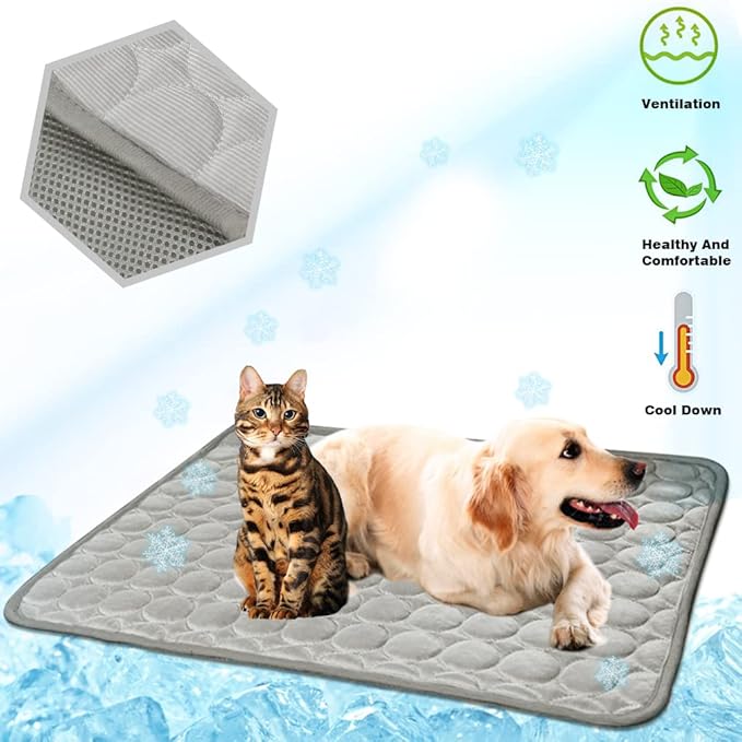 2026 Upgraded Washable Dog Cooling Mat Ice Silk Cooling Mat for Dogs Pet Self Cooling Pad Blanket Dog Cooling Pad (Q-Max>0.4) for Indoor & Outdoor Car Seats (Grey, 28x22 in)