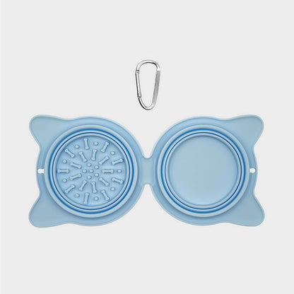 Collapsible Dog Bowls for Travel, 2-in-1 Silicone Slow Feeder with Clip, Portable Dog or Cat Pet Food & Water Bowl Set (Blue Angelite)