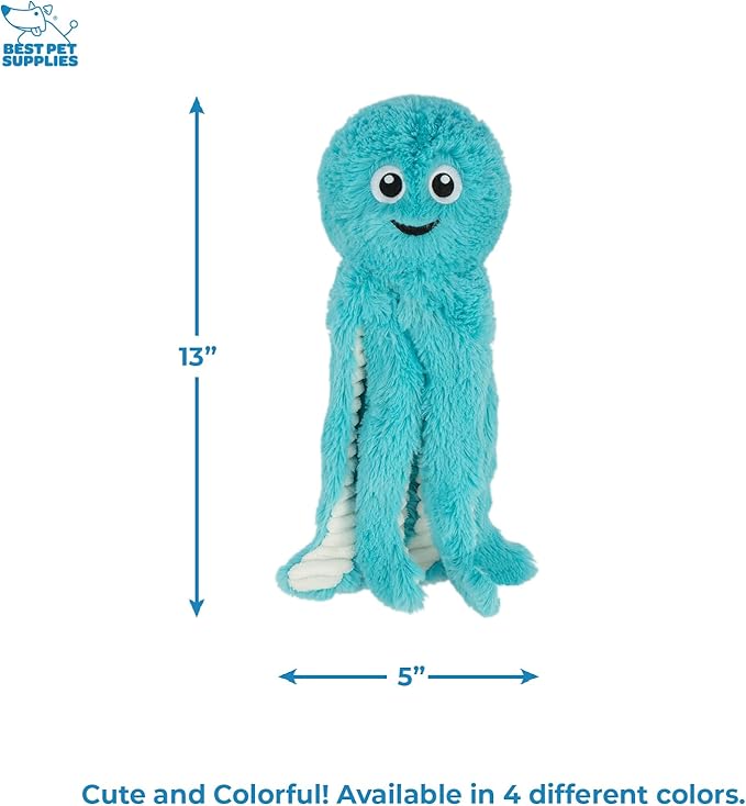 Best Pet Supplies Interactive Squeaky Dog Chew Toy, Ideal Dog Toys for Chewers, Small, Medium & Large Dogs, and Fetch Lovers - Octomutant (Turquoise), Large
