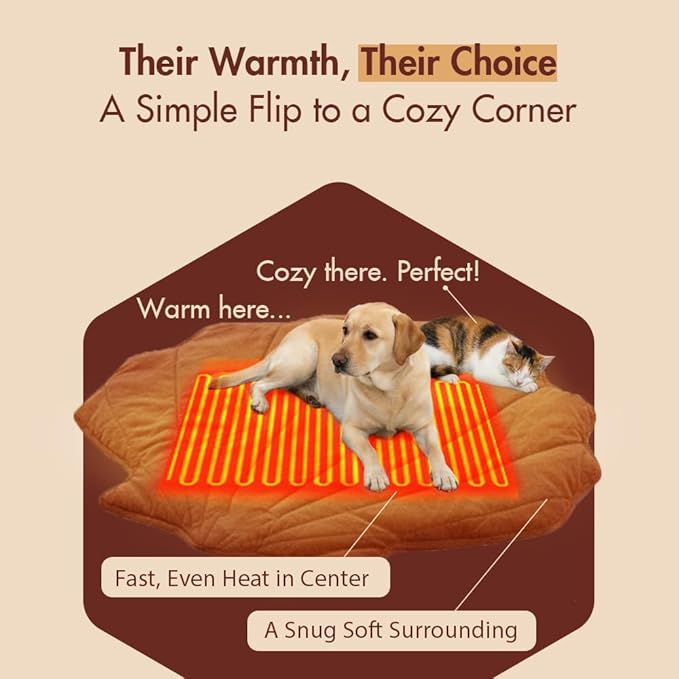 Vagascape Large Dog Heating Pad Waterproof Electric Heated Pet Beds for Indoor Outdoor, Adjustable Temperature Heated Pet Beds, Washable Red Shall Shaped Cat Heating Pad Non Slip Bottom(35"X27")