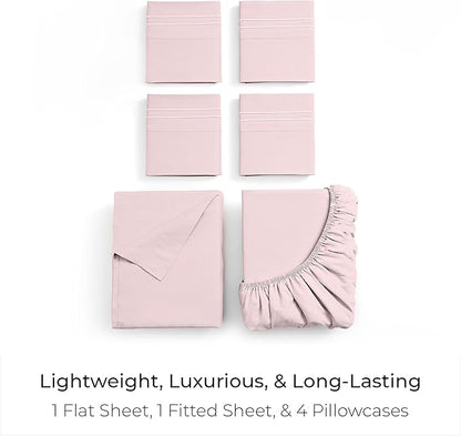Mellanni King Sheet Set - 6-Piece Iconic Collection Bedding, (Including 4 Pillowcases), 16-Inch Deep Pocket, Easy Care, Extra Soft, Cooling Sheets, Brushed Microfiber - Blush Pink