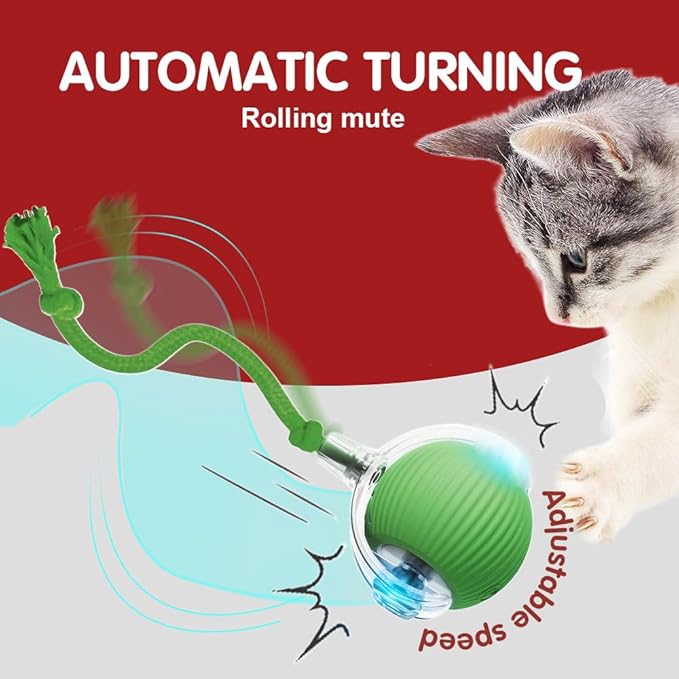 Interactive Cat Toys for Indoor Cats, Interactive Pet Toy Ball, Cat Toy Ball for Bored Indoor Cats, Smart Rolling Ball for Dogs & Cats (Green)