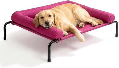 Cooling Elevated Dog Bed, Outdoor Raised Dog Beds, Medium Waterproof Dogs Cot W/Breathable Mesh, Pet Cot W/Portable Removable Bolster