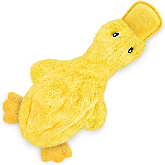 Best Pet Supplies Interactive Squeaky Dog Chew Toy, Ideal Dog Toys for Chewers, Small, Medium & Large Dogs, and Fetch Lovers - Crinkle Duck (White, Yellow & Green), Large
