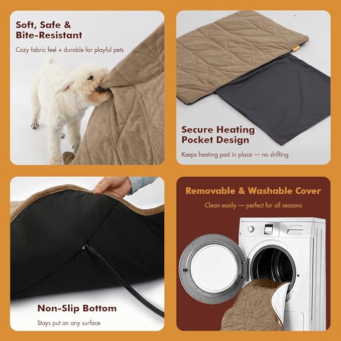 Vagascape Dog Heating Pad (31"x20") - Waterproof Electric Heated Mat & Pet Bed for Indoor and Outdoor Use, Chew Resistant Cord, Machine Washable Cover with Wheat Pattern Quilting, for Cats and Pets