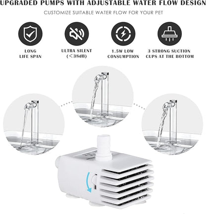 PETNF Replacement Pump for Cat Water Fountain with LED Light, Compatible for 3L/101OZ Transparency Pet Water Fountain, Ultra Quiet Long Lifespan Cat Water Pump with Adjustable 3 Kind Water Flow