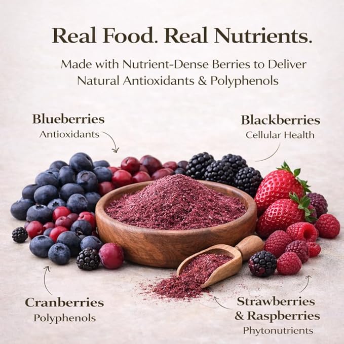Natural Dog Company Dog Food Topper, Antioxidant Berry Vitamins & Superfood Meal Topper Supplement, Holistic Nutrition, Dog Food Seasoning, Immune Support, All Breeds, Ages, & Sizes of Dogs, 8oz Bag