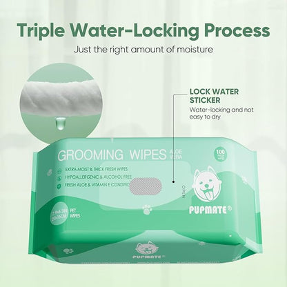 Natural Pet Grooming Wipes, 100 Fresh Counts, Extra Moist & Thick for Dogs & Cats, Puppies & Kittens
