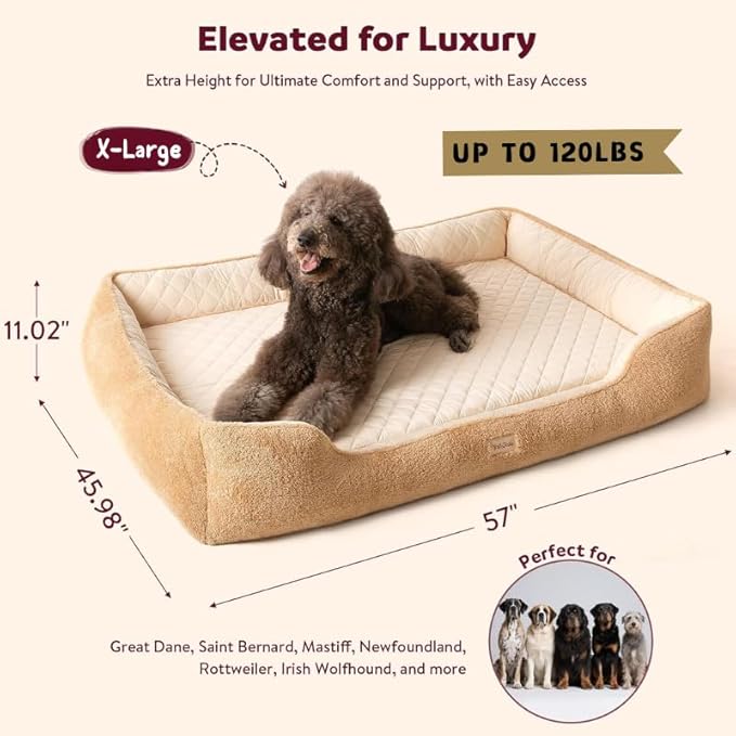 Cooling Orthopedic Dog Bed for Extra Large Dogs - Memory Foam for Joint Pain & Arthritis, XL Pet Bed w/Washable Removable Cover & Waterproof Liner, XXL Dog Sofa w/Raised Bolster & Non-Slip Base