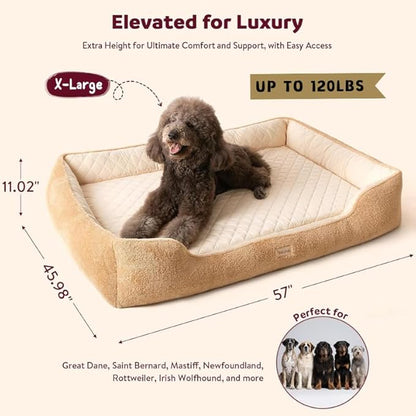 Cooling Orthopedic Dog Bed for Extra Large Dogs - Memory Foam for Joint Pain & Arthritis, XL Pet Bed w/Washable Removable Cover & Waterproof Liner, XXL Dog Sofa w/Raised Bolster & Non-Slip Base