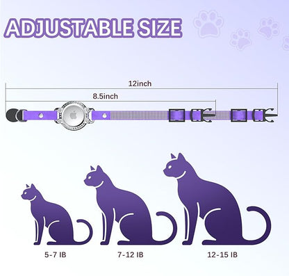 AirTag Cat Collar Breakaway, Diamond Microfiber Cat Collars with Apple Air Tag Holder and Bell, Adjustable Comfortable GPS Tracker Cat Collar for Girl Boy, Kittens, Puppies (Purple)