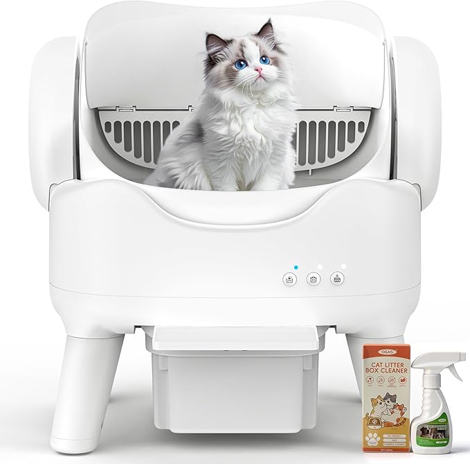 RPZ Automatic Self-Cleaning Cat Litter Box for Large Cats & Multi-Cat Homes, Smart Electric Auto Cleaning Litter Box with Litter Mat & 2 Cleaning Solutions, Ideal for Busy Homes & Apartments