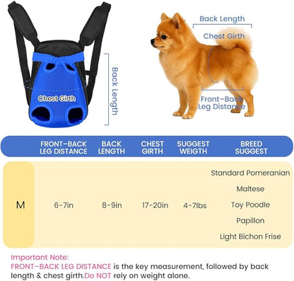 Dog Backpack Carrier, Adjustable Pet Front Carriers, Legs Out Carrying Sling Travel Bag for Small Medium Dogs 4-7 Lbs, Soft Wearable Puppy Chest Carry Backpacks for Walking/Hiking/Camping/Traveling