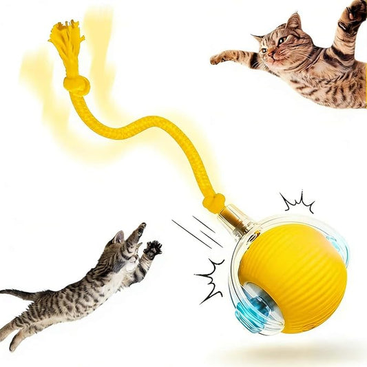 Interactive Rotating Cat Ball Toy, 360 Smart Rolling Ball Electric, Automatic Moving for Cats & Kittens (Yellow)