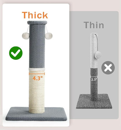 Made4Pets Tall Cat Scratching Post, Heavy Duty and Thicker Scratching Posts for Indoor Cats Adults, 33" Natural Sisal Cat Scratcher with Hanging Balls, Sturdy Base Cat Scratch Post, Light Grey