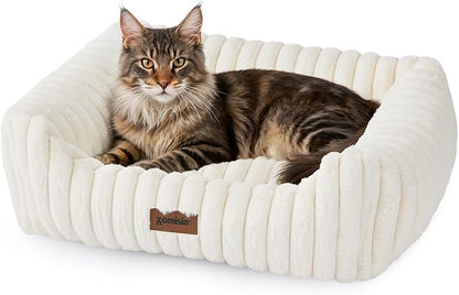 ZOMISIA Large Cat Beds - Orthopedic Dog Bed for Medium Dogs, Rectangle Pet Bed with Fluffy Removable Washable Cover, 25x21x9inches, Cream