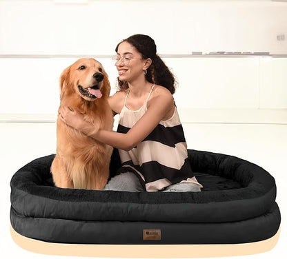 Orthopedic Dog Bed for Medium Dogs, Waterproof Dog Bed with Removable Bolsters, Egg Crate Foam Pet Couch for Medium Size Dog with Machine Washable Cover & Non-Slip Bottom, Black