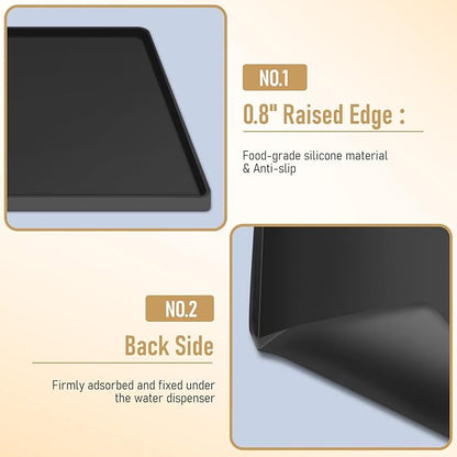 24x16x0.8 Inch Waterproof Water Cooler Mat with Raised Edge - Non-Slip Spill Drip Tray for Cooler Dispensers, Easy to Clean Mat for Floor & Countertop Protection in Kitchen, Office, Bedroom (Black)