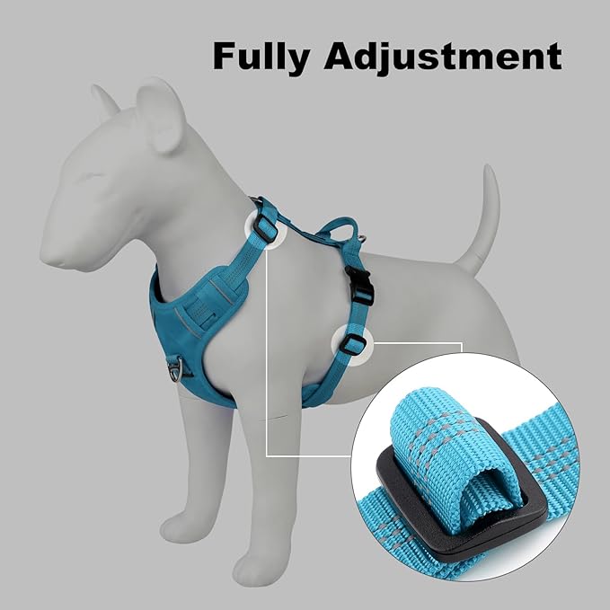Plutus Pet No Pull Dog Harness, Reflective Adjustable Dog Vest Harness with Handle, Escape Proof, Soft Padded for Small Medium Large Dogs (Light Blue, XL)