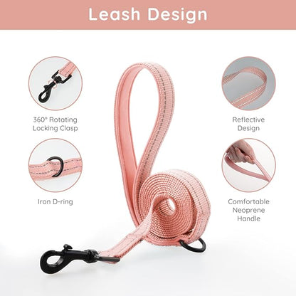 BELLA & PAL Step in Vest Harness for Small and Medium Dogs, No Pull Small Dog Harness with Leash Set, Comfortable Air Mesh Dog Vest Harness with Reflective Strip (Coral Pink, L)