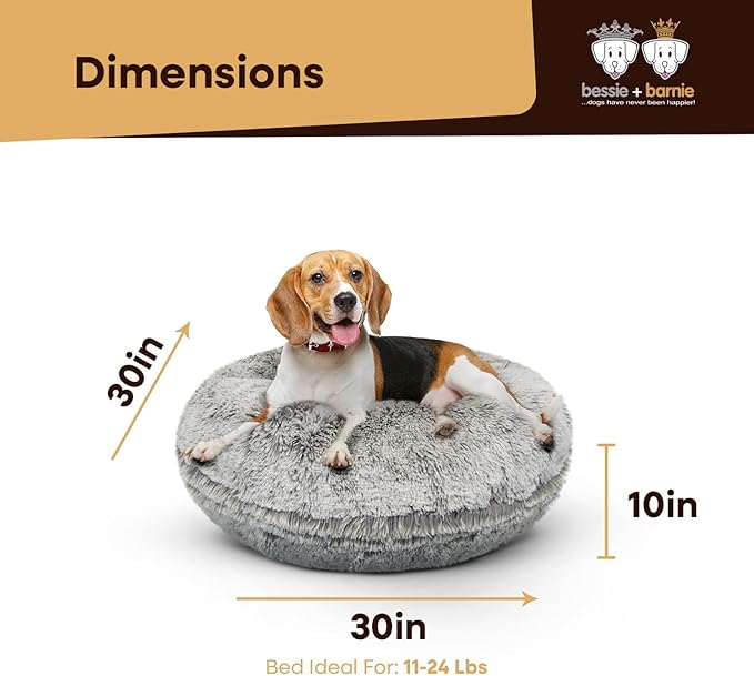 Bessie and Barnie - Luxury Extra Plush Faux Fur Bagel Pet/Dog Bed (Frosted Snow, S)
