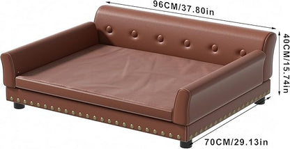 BingoPaw Large Leather Dog Sofa: Pet Couch Lounge Made by Scratching Resistant Microfiber Leather - Doggy Modern Chaise Daybed with Leatherier Cover for Pets Up to 80lbs