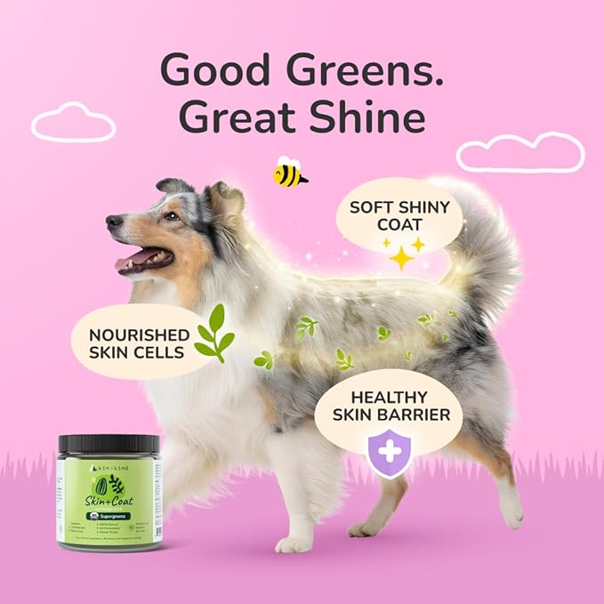kin+kind Skin and Coat Supplement for Dogs & Cats – Natural Vitamin Supplements with Organic Ingredients for Shiny Fur, Moisturized Skin & Overall Pet Wellness – Dog Essentials & Cat Essentials 3x4 oz