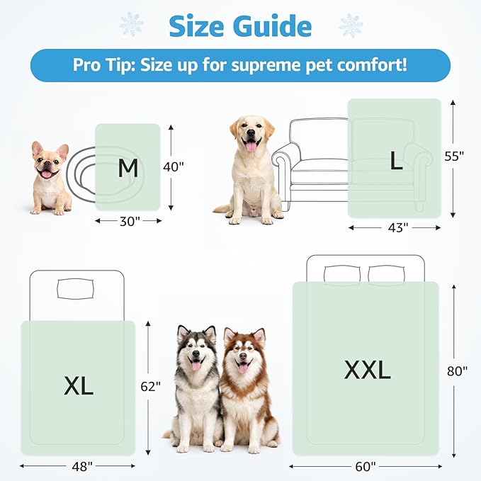 PICK FOR LIFE Cooling Blanket for Dogs, 0.4 Q-MAX Pets Cooling Comforter for Bed Cover, Summer Blanket for Large Dogs Washable, Soft Lightweight Cold Mats for Pet Hot Weather Sleeping (48"×62"/Green)