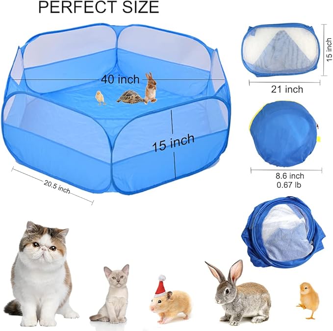 Small Animal Cage, Pet Playpen, Play Tent, Indoor/Outdoor Bedding Fence, Portable Pen for Hamster, Guinea Pig,Bunny, Puppy, Ferret, Rat, Cat, Chinchilla, Bearded Dragon, Hedgehog (nocover-Blue)