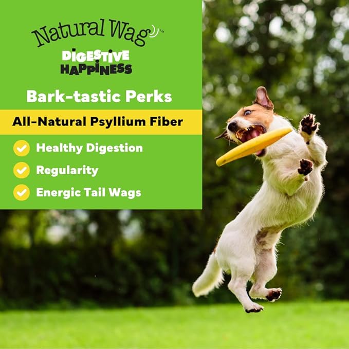 Natural Wag Digestive Happiness 100% All-Natural Psyllium Husk Powder for Dogs - Single Ingredient Fiber Dog Food Topper Mix-in - Aids Regularity and Gut Health, Supports Digestion & Elimination