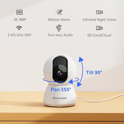 2.4&5G WiFi Indoor Security Camera, 2K HD Pan/Tilt Cameras for Home Security, Baby Monitor, Pet Camera,IR Night Vision,2-Way Talk, Motion Detect, TF Card & Cloud Storage (2 Pack)