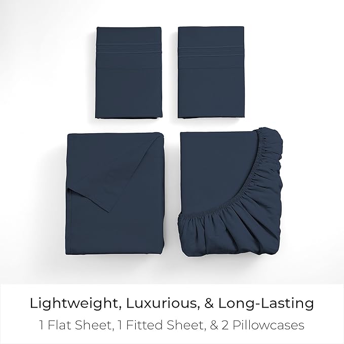 Mellanni Queen Sheets Set - 4 PC Iconic Collection Bedding - Hotel Luxury, Extra Soft, Cooling Bed Sheets - Wrinkle, Fade, Stain Resistant (Queen, Navy Blue)