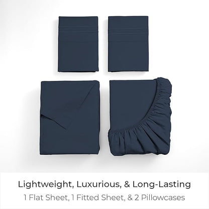 Mellanni Twin XL Sheet Set - 4-Piece Iconic Collection Bedding, (Including 2 Pillowcases), 16-Inch Deep Pocket, Easy Care, Extra Soft, Cooling Sheets, Brushed Microfiber - Navy Blue