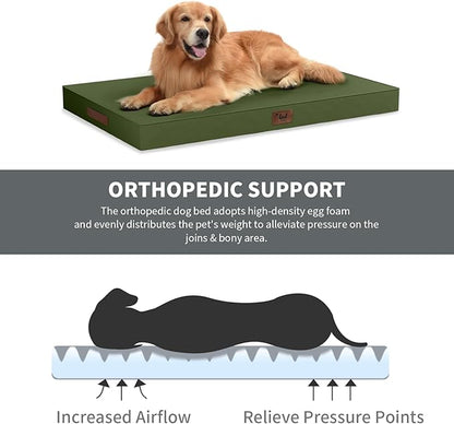 Outdoor Dog Bed for Small Dogs & Cats, Waterproof Dog Crate Mat Orthopedic Egg Crate Foam with Washable Removable Oxford Cover, Amy Green