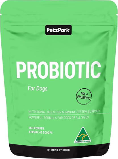 Petz Park Dog Probiotic 45 Scoops, Probiotics for Dogs Powder, Gut Health Supplement for Dogs, Paw Licking and Digestive Support, Dog Food Topper Made in Australia