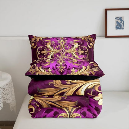 Erosebridal (Just Print Golden Damask King Size Bedding, Vintage Florals Exotic Comforter Set for Kids Boys Girls, Hippie Boho Aztec Paisley Quilt Set Victorian Baroque Luxury Bed Sets