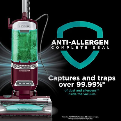 Shark DETECT Lift-Away Corded Upright Vacuum with Detect Technology, Self-Cleaning Brushroll for No Hair Wrap, Anti-Allergen Complete Seal, and Odor Neutralizer Technology, Burgundy, LA492