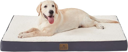 Bedfolks Orthopedic Dog Bed for Extra Large Dogs - Egg Foam Dog Crate Bed with Removable Waterproof Cover, Pet Bed Mat Suitable for Dogs and Pets Up to 100 lbs (44 x 32 x 3.5 inches, Grey)