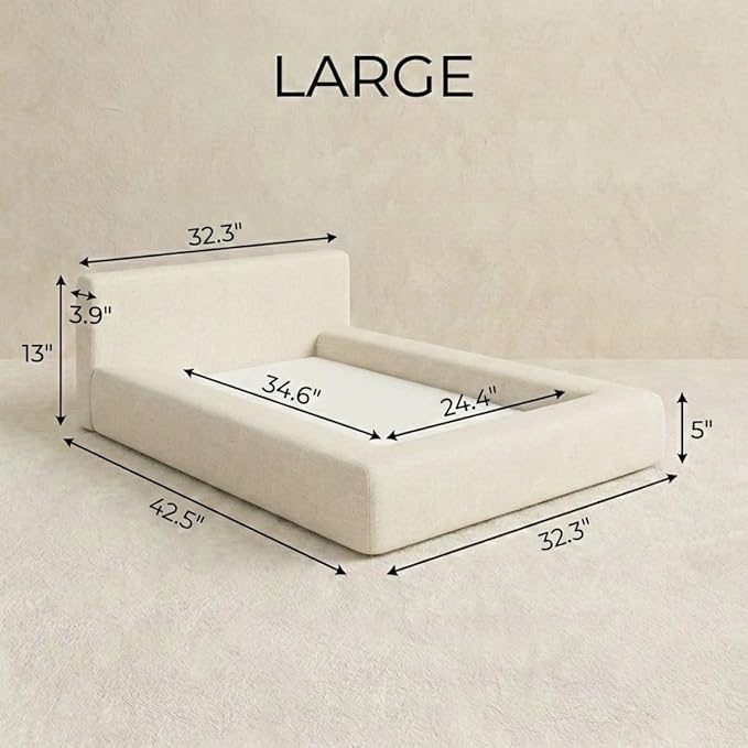 Mini Cloud Bed - Removable and Washable Covers - Toddler Baby Pet Dog Cat Nursery - Upholstered Minimalist Modern Luxury (Waterproof Cream, Large)