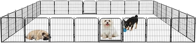 Outdoor Dog Playpen - 24 inch, 32 Panels for Small and Puppy Size Dogs - Heavy Duty Metal Pet Fence with Black Anti-Rust Coating - Portable Exercise Play Pen for RV, Camping, and Yard