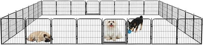 Outdoor Dog Playpen - 24 inch, 32 Panels for Small and Puppy Size Dogs - Heavy Duty Metal Pet Fence with Black Anti-Rust Coating - Portable Exercise Play Pen for RV, Camping, and Yard