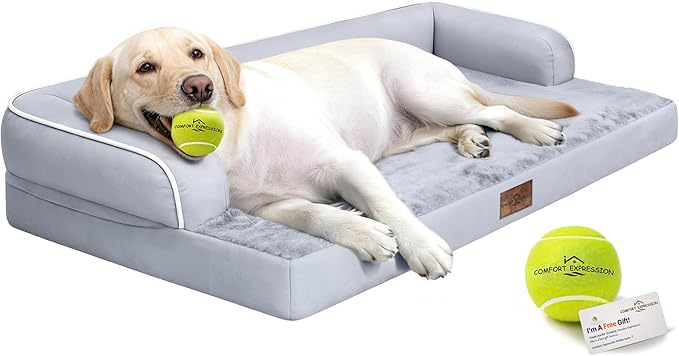 Comfort Expression Washable Orthopedic Large Dog Bed - Jumbo Large Dog Bed with Removable & Waterproof Cover Soft Pet Couch with Foam Support for Big Size Dogs with Bolster, 45x35