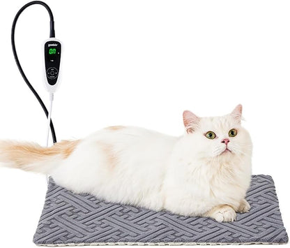 ZOMISIA Cat Heating Pad - 11 Adjustable Temperature and 25 Timer Options, Heated Cat Bed Indoor Waterproof with Chew-Resistant Cord for Small Dogs, 17.5x14 Inch